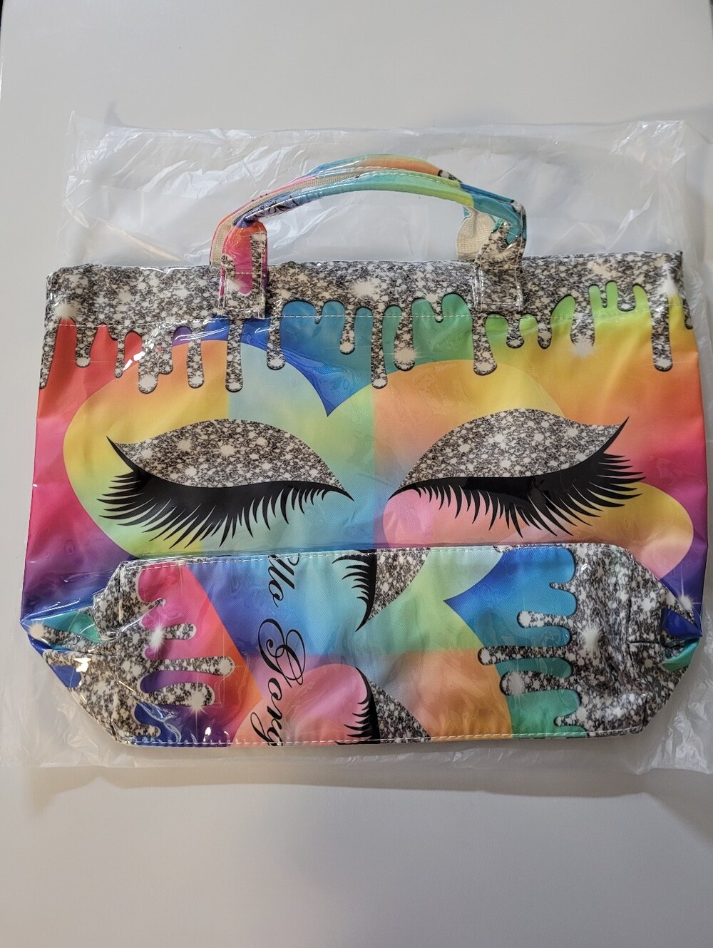Women Big Size Cute Glitter Eye PVC Multi-Color Tote Bag - Picture 2 of 4